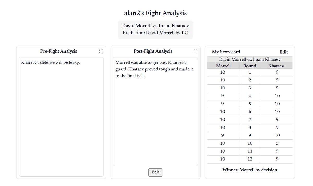 Fight Analysis entry example