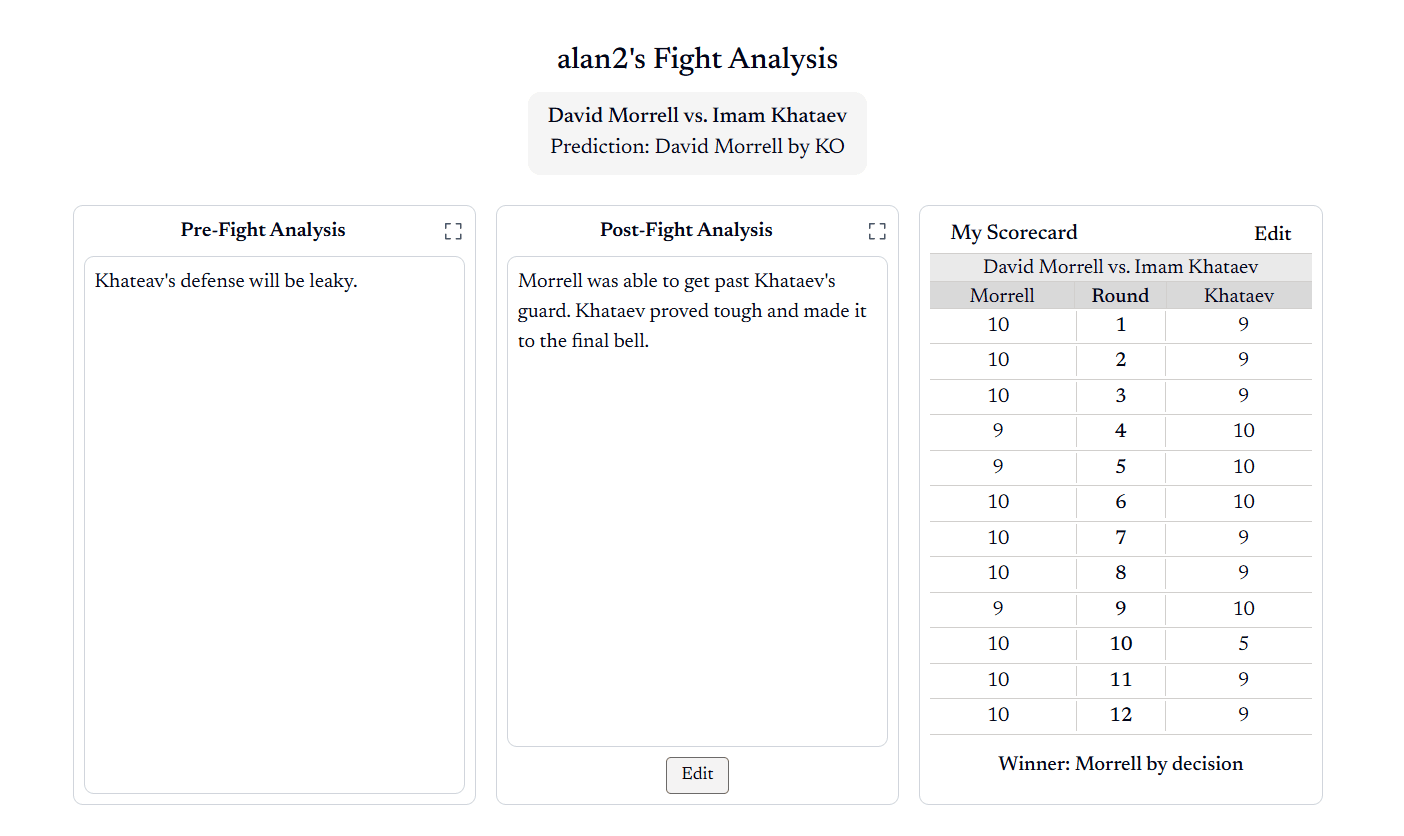 Fight Analysis Entry Example
